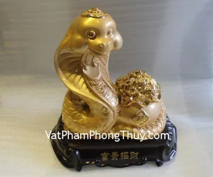 Rắn vàng kim, đỉnh vàng, đế thủy tinh- Tọa hưởng bách tài (lớn) E095