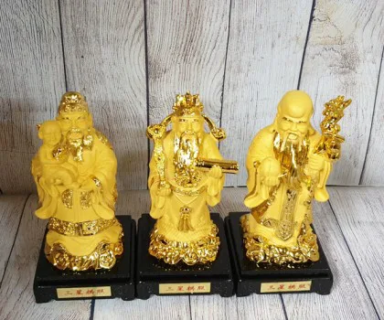 Tam đa phước lộc thọ vàng kim sa đế gỗ trung bộ rời - Tam Tinh Cống Chiếu LN115